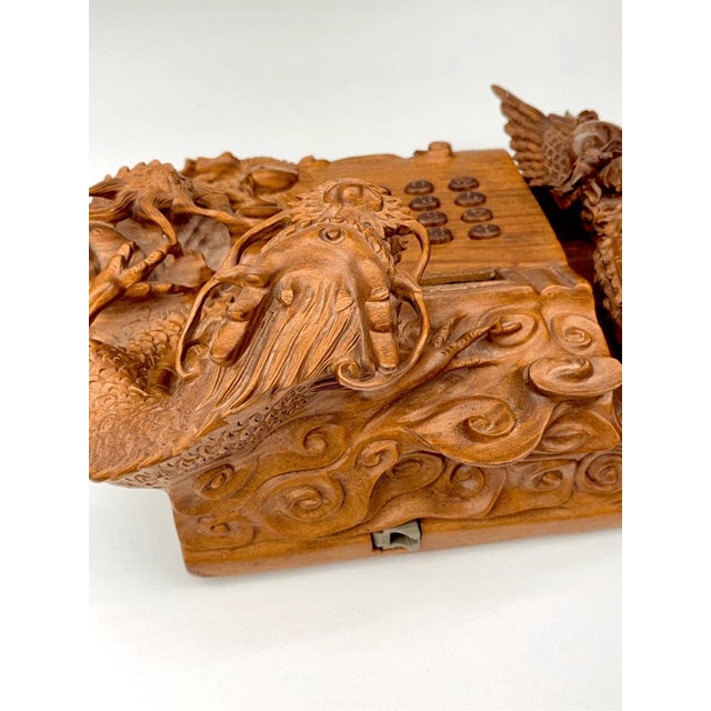 Vintage Chinese Carved Dragon Phoenix Hardwood Telephone Huanghuali Style Ruyi Motif For Sale - Image 10 of 15