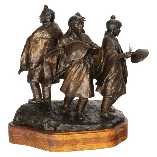 The Basket Dancers Bronze Sculpture Statue Young Native Pueblo Women New Mexico by Glenna Goodacre For Sale