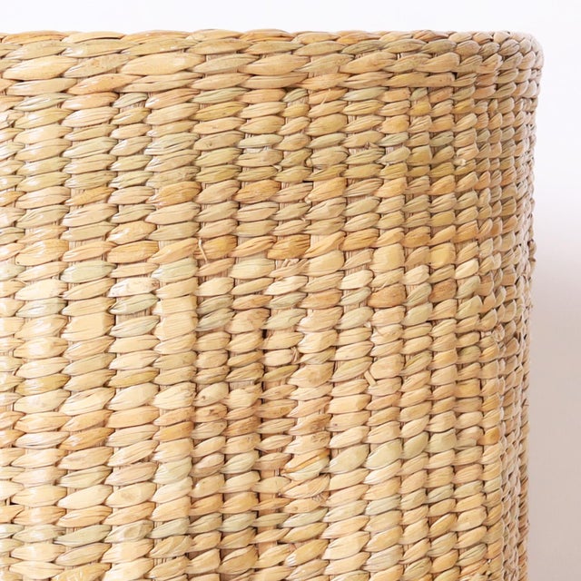 Pair of Round Ghost Drapery Woven Reed Stands For Sale In West Palm - Image 6 of 7