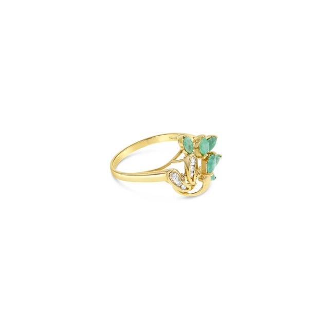 Contemporary Emerald & Diamond Cluster Style Ring 1.00cttw 14k Yellow Gold, Size 5 For Sale - Image 3 of 4
