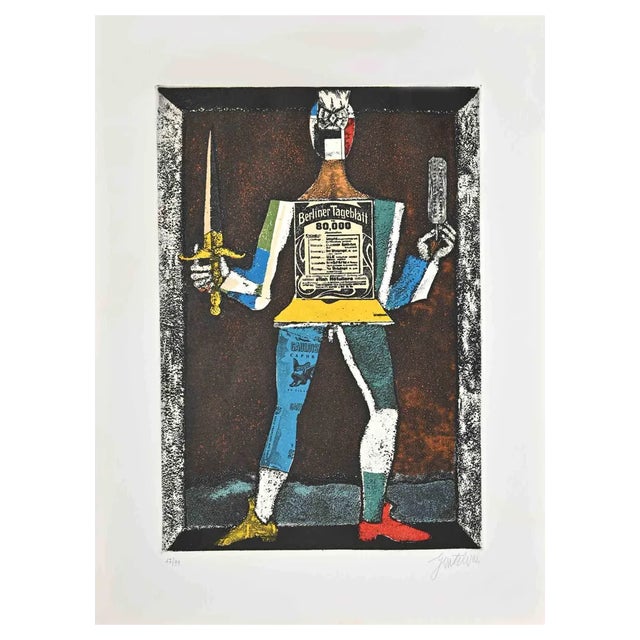 Franco Gentilini, Page of Swords, Etching, 1970s For Sale