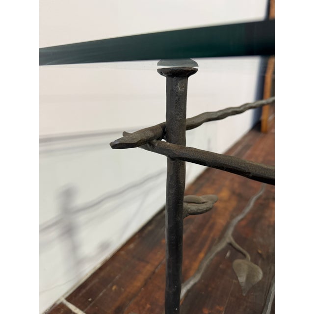 Metal Giacometti Style Forged Iron and Glass Coffee Table, Faux Bois Vine Trellis Base For Sale - Image 7 of 11