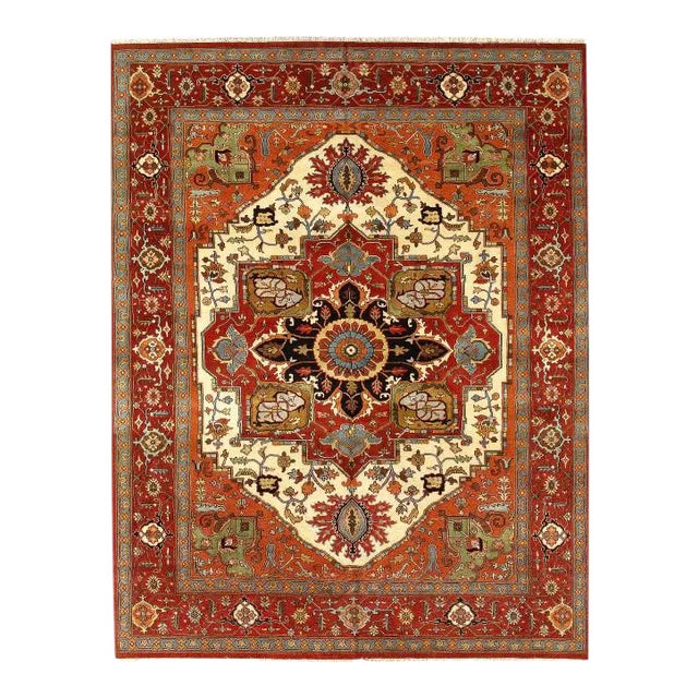 Pasargad Ivory Fine Hand-Knotted Serapi Design Rug 12' X 15'' For Sale