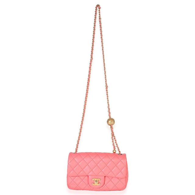 Pink Pink Quilted Lambskin Pearl Crush Mini Rectangular Flap Bag For Sale - Image 8 of 9
