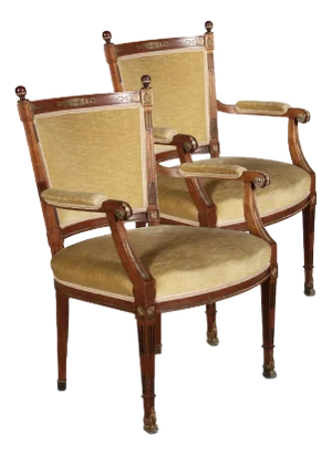 Set of Antique Empire Armchairs with Bronze Applications, 1800