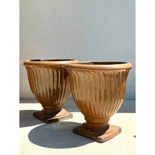 Traditional Vintage Glazed Terracotta Planters - A Pair For Sale - Image 3 of 12