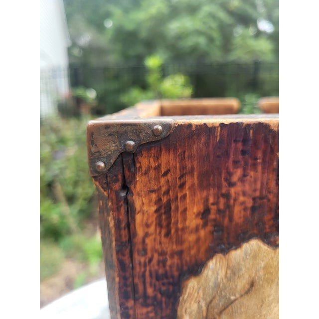 Wood Antique Arts & Crafts Carved & Pyrographic Iris Umbrella Stand, C. 1910 For Sale - Image 7 of 9