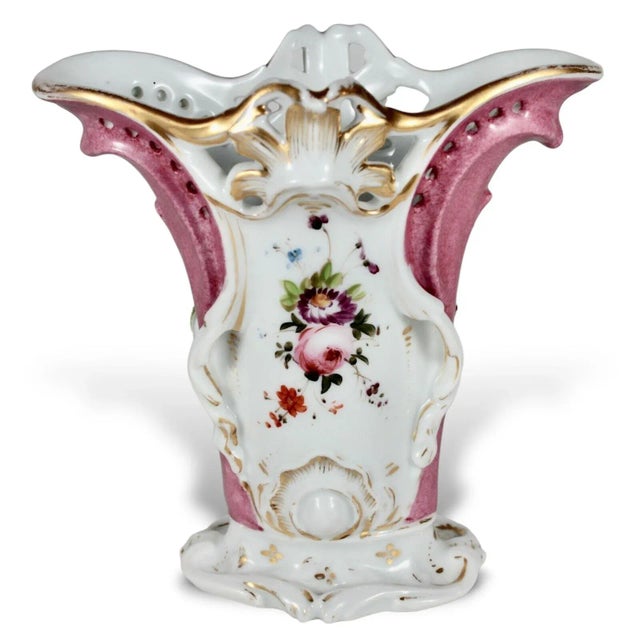 Hand painted Old Paris Porcelain spill vase. Flower encrusted with musical and floral theme. Gilt detailing. 19th Century....