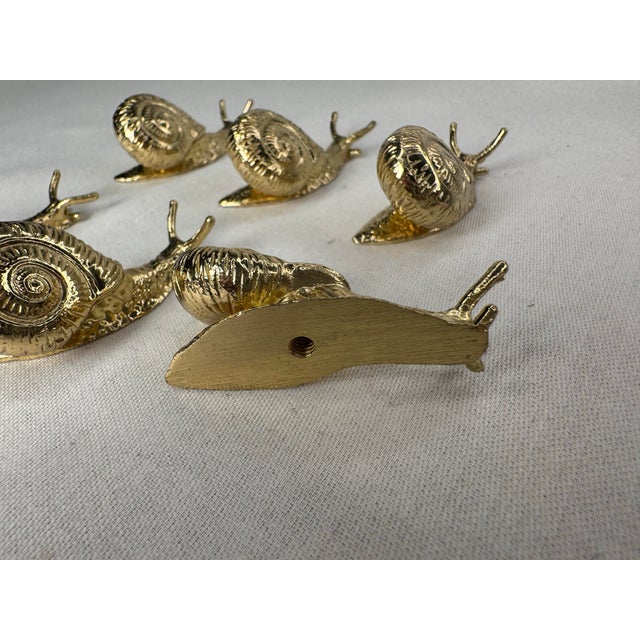 Art Deco Vintage Figurative Snail Polished Solid Brass Cabinet Knobs, Set of 6 For Sale - Image 3 of 12