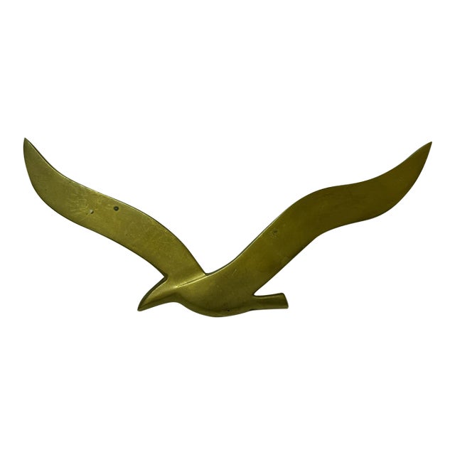 Mid-Century Modern Brass Seagull Wall Sculpture - 16.5" For Sale