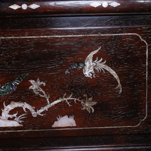 Large Chinese Zitan Wood Plaque Inlaid With Mother-of-Pearl For Sale - Image 4 of 8