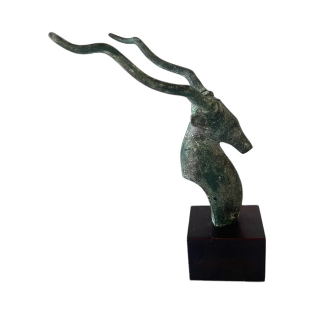 Vintage Patinated Metal Impala Bust Sculpture For Sale - Image 4 of 10