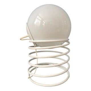Large Mid-Century Opaline Milk Glass Spiral Table Lamp For Sale