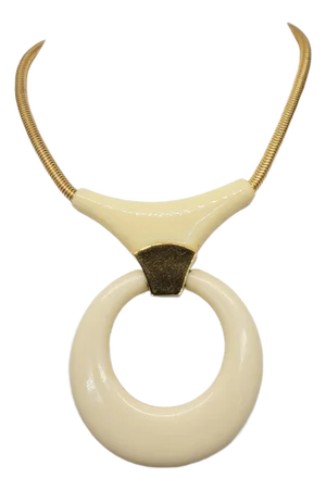 Vintage 1970s Signed Trifari Goldtone Ivory Resin Pendant Collar Necklace