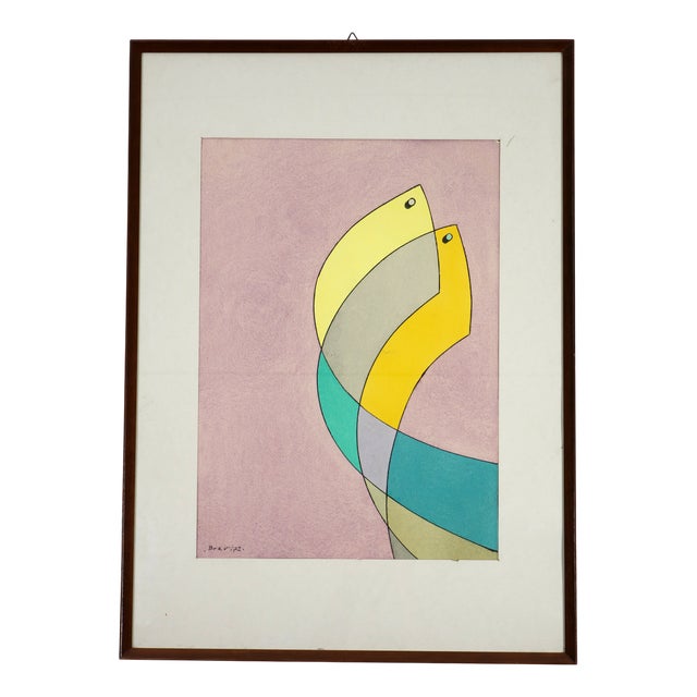 Vittorio Brevi, Abstract Composition, 1972, Artwork on Paper, Framed For Sale