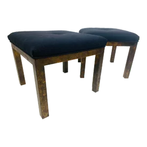 Lane Furniture Faux Tortoiseshell Upholstered Ottomans/A Pair