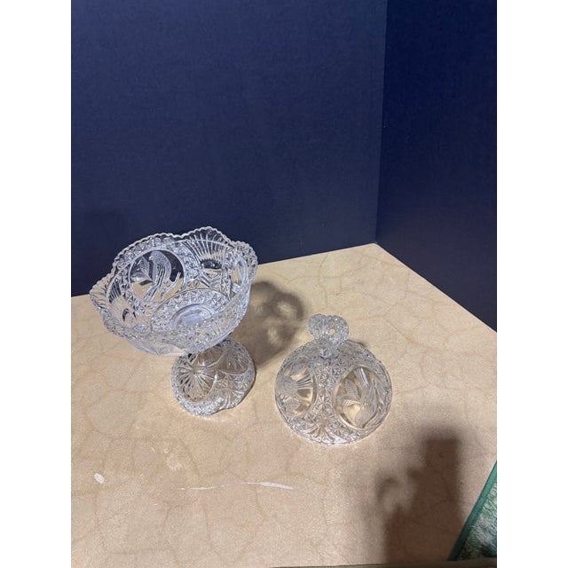 Vintage West German Hofbauer "Byrdes" Cut Crystal Lidded Covered Compote For Sale - Image 4 of 5