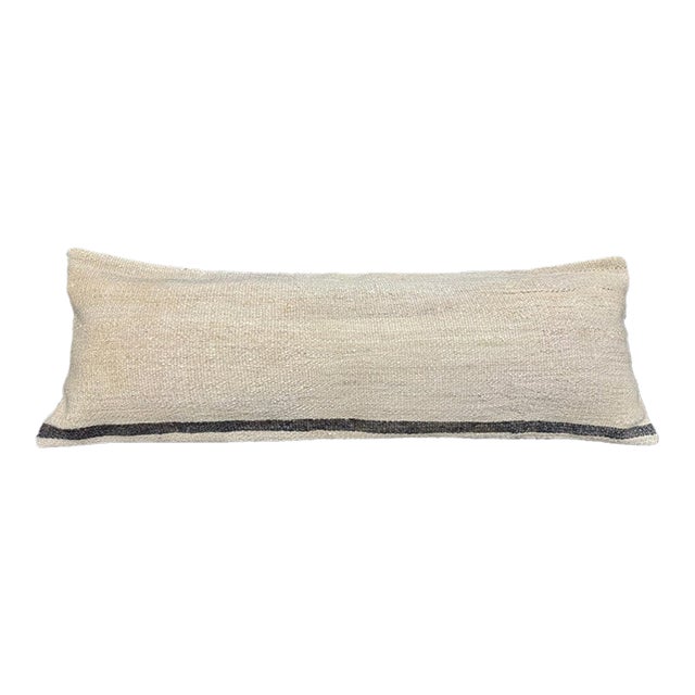 Turkish Hemp Pillow Cushion Natural Beige Black Cushion Cover 14"x40" For Sale