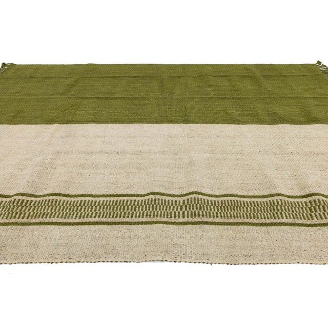 2020s Modern Color-Blocked Kilim: Sage & Cream Flatweave Wool Area Rug 8x12 For Sale - Image 5 of 11