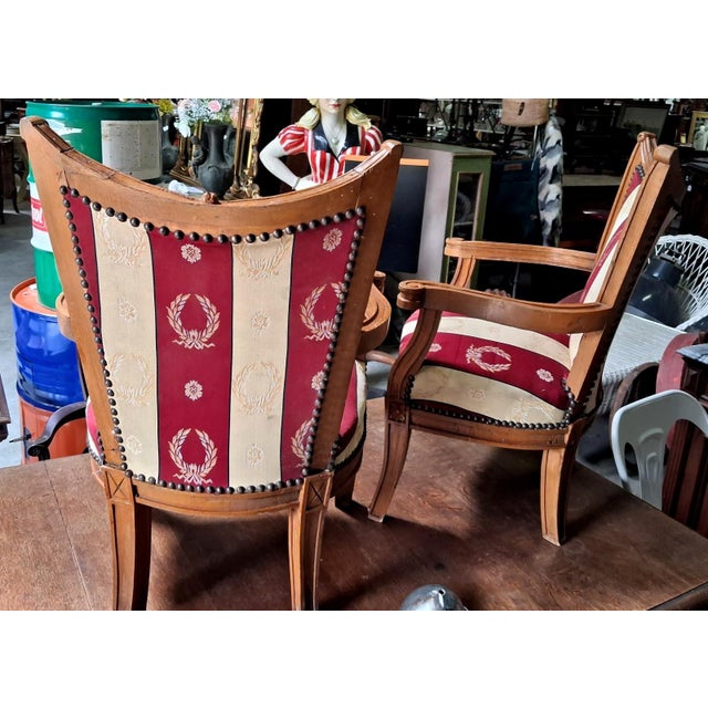 Empire Style Children's Gondola Chairs in Cherrywood with Saber Legs and Curved Front Legs, 1920s, Set of 2, in Good...