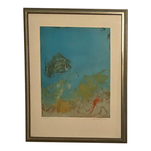 Kaiko Moti "Aquarium" Engraving, India Circa 1950 For Sale