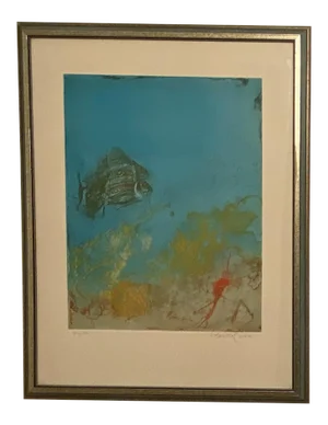 Kaiko Moti "Aquarium" Engraving, India Circa 1950