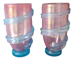 Large Pink and Iridescent Turquoise Murano Glass Vases by Gino Cenedese, 1980s, Set of 2