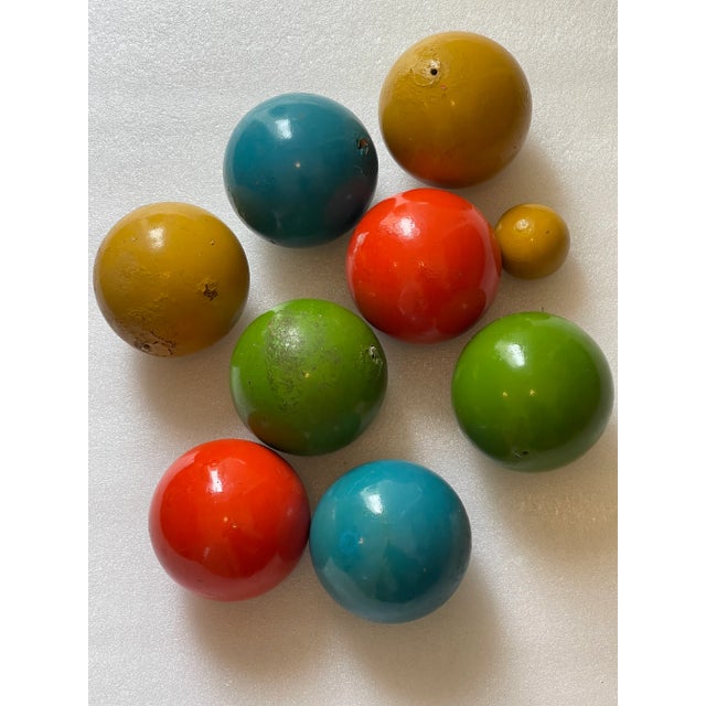 Mid-Century Modern Mid Century Modern 12 Vintage Carpet Wood Balls Polychrome For Sale - Image 3 of 4