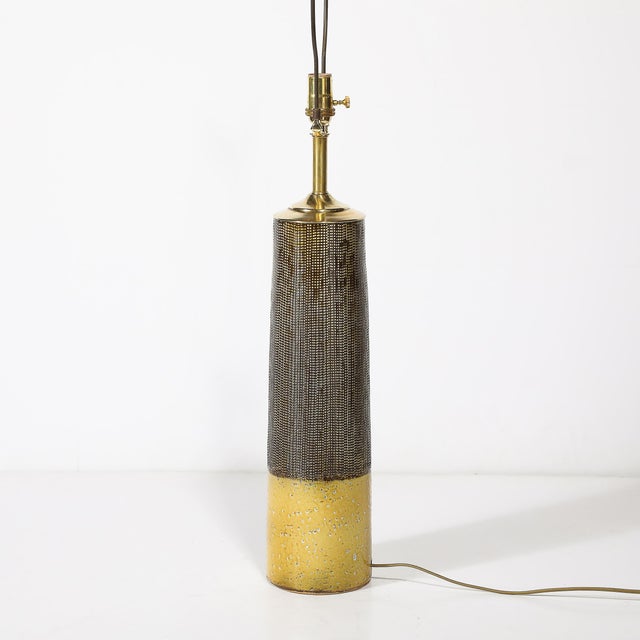 Mid-Century Modernist Ceramic Table Lamp W/Smoked Gold Glaze & Umber Detailing For Sale - Image 11 of 12