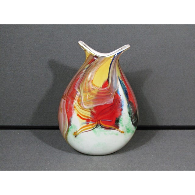 Glass Large Murano-Style Multicolor Hand-Blown Freeform Art Glass Vase For Sale - Image 7 of 15