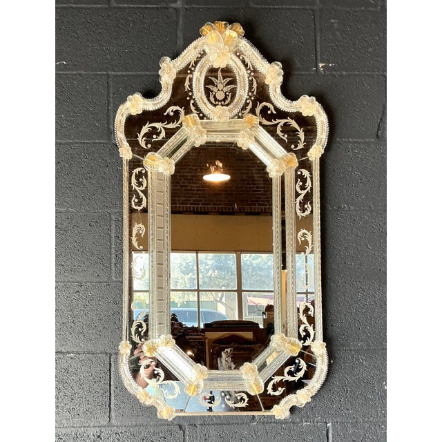 Light Yellow Vintage Regency Venetian Etched Glass Mirror For Sale - Image 8 of 8