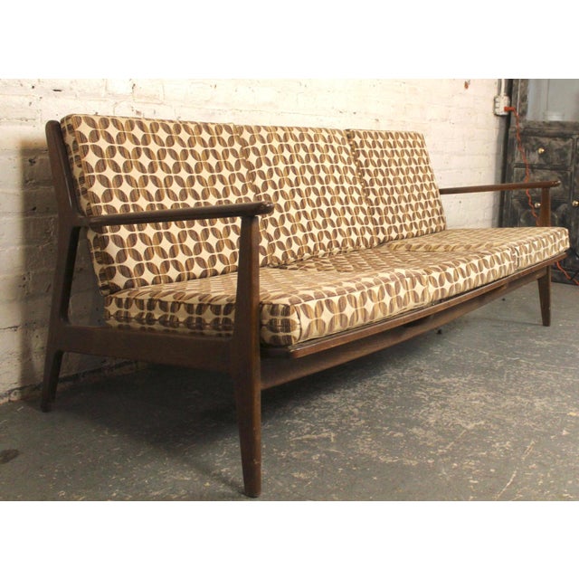 Tan Mid-Century Three Seat Spindle Back Sofa For Sale - Image 8 of 13