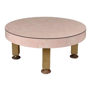 Mid-Century Pink Marbled Formica Round Plant Stand For Sale