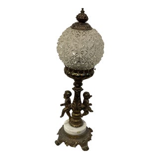 Vintage Italian Cherub Lamp With Original Glass Globe & Marble Base For Sale