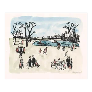 1971 Frank Kleinholz Sunday in the Park Hand Colored Serigraph