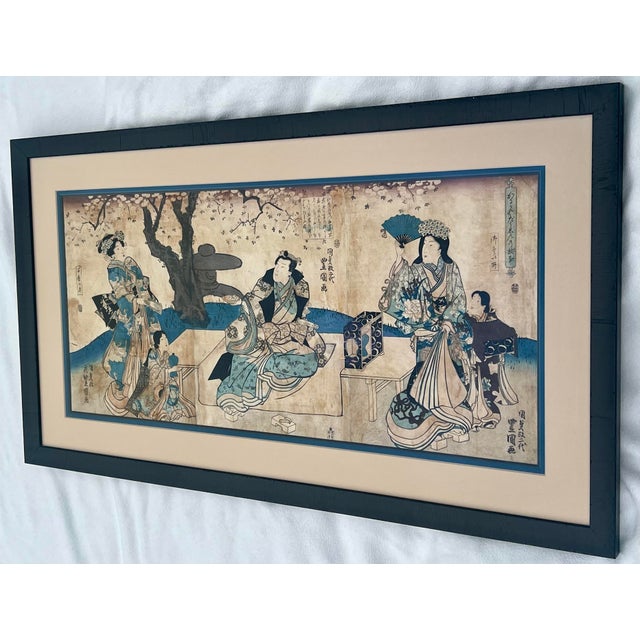Antique Japanese ukiyo-e woodblock triptych print by Utagawa Kunisada, also widely known as Toyokuni III (1786–1865) Three...