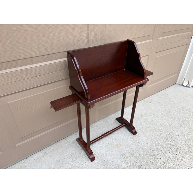 Vintage Federal Mahogany Library Book Stand With Pull-Out Drink Trays For Sale - Image 11 of 15