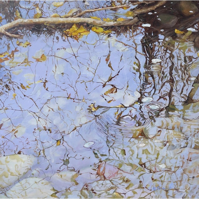 Contemporary Sticks and Stones by Sheri Farabaugh | Oil on canvas Reflection of water with branches and leaves For Sale - Image 3 of 5