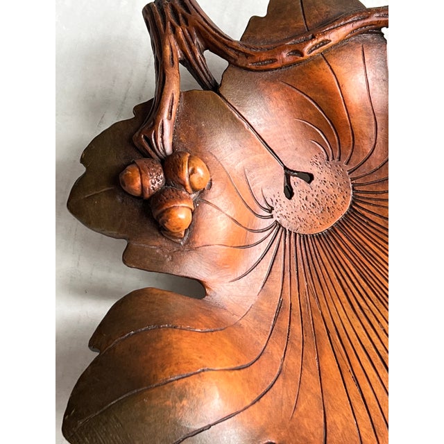 English Vintage Treenware Oak Leaf Tray With Acorns For Sale - Image 3 of 6