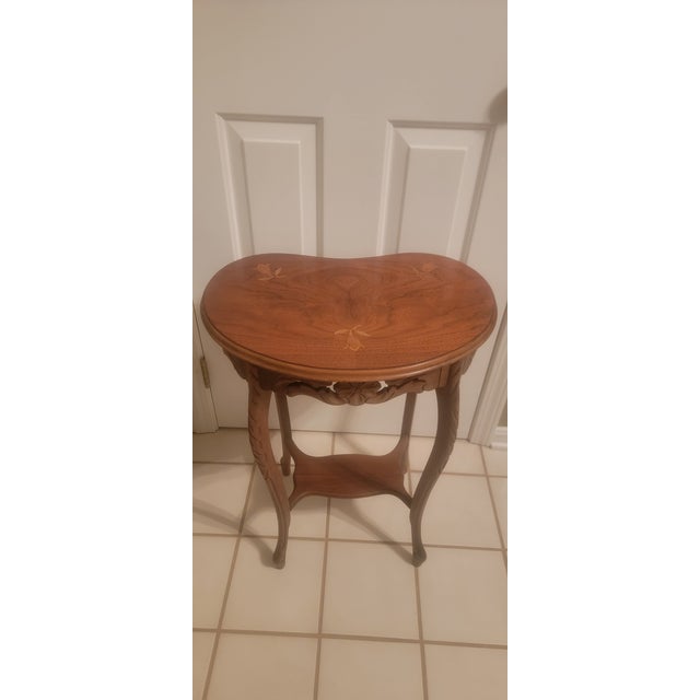 1940's French Louis XV Style Accent Tables With Floral Marquetry Inlay Top - A Pair For Sale - Image 14 of 16