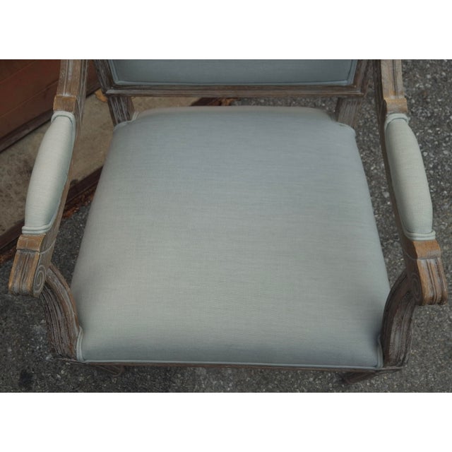 French Late 20th Century Louis XVI Style Carved Rustic Oak and Upholstered Armchair For Sale - Image 3 of 8