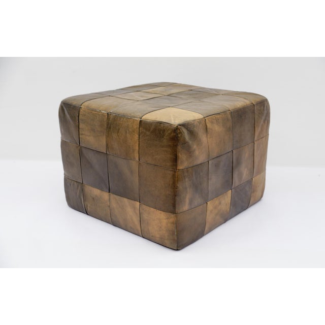 Brown Leather Patchwork Pouf from de Sede, 1960s For Sale - Image 8 of 8