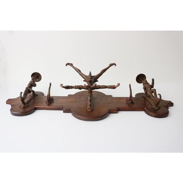 Victorian Oak Wall Coat Rack with Cast Iron, 1890s For Sale - Image 14 of 16