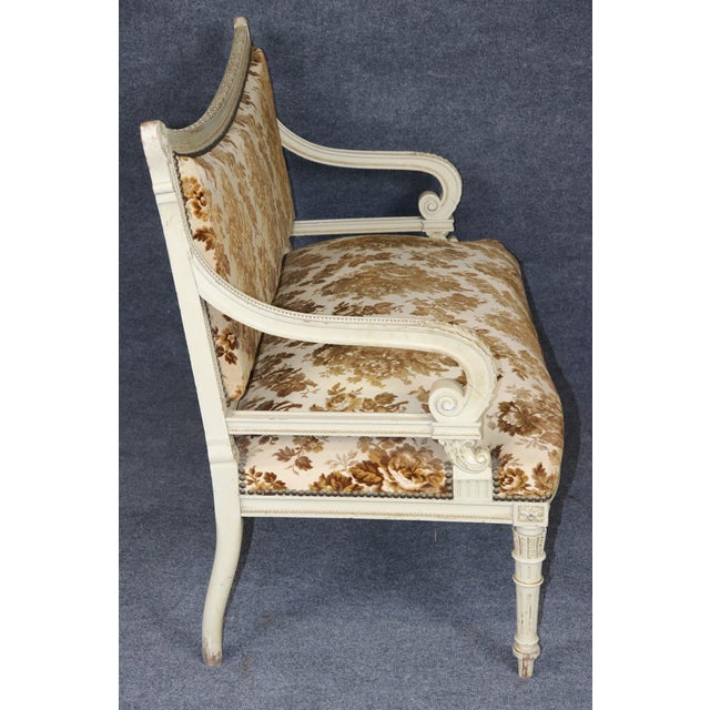 Antique French Louis XVI Style Distressed Painted Settee For Sale - Image 4 of 12