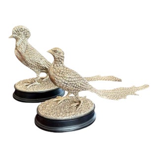 Early 20th Century English Silver Plate Pheasant Sculptures - A Pair For Sale