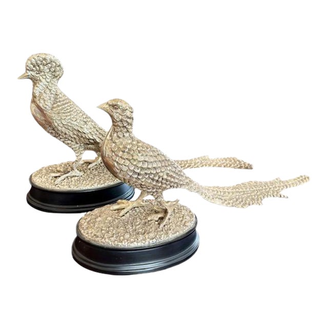 Early 20th Century English Silver Plate Pheasant Sculptures - A Pair For Sale