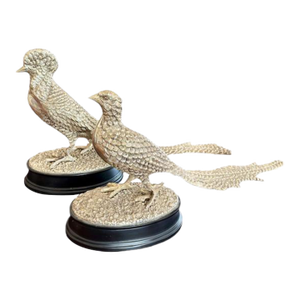 Early 20th Century English Silver Plate Pheasant Sculptures - A Pair