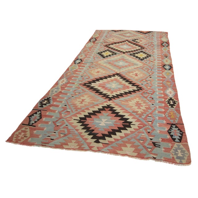 Traditional Vintage Turkish Denizli Kilim Rug For Sale - Image 3 of 7