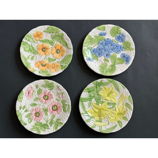 Vintage Shafford Majolica Style Floral Plate Set of 4 For Sale - Image 11 of 11
