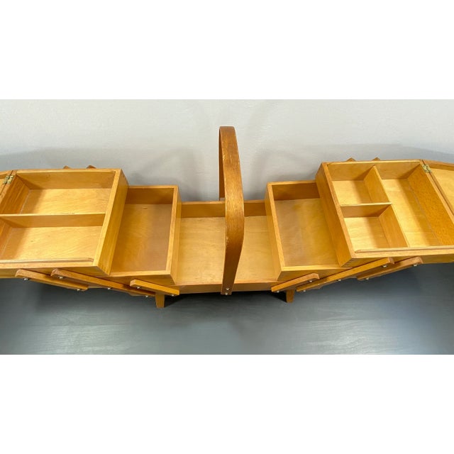Vintage Rustic Cantilever Sewing Box Retro Boho Old Desktop Sewing Box Old Cantilever Sewing Storage Old Sewing Storage Old Sewing Box. For Sale - Image 9 of 11